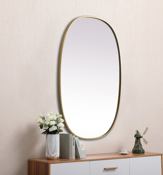 Metal Frame Oval Mirror 27x40 Inch in Brass