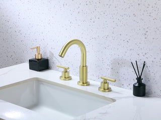 Leah 8 inch Widespread Double Handle Bathroom Faucet in Brushed Gold