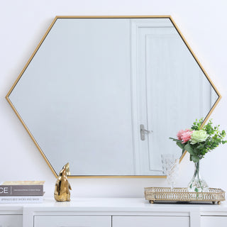 Metal frame hexagon mirror 30 inch in Brass