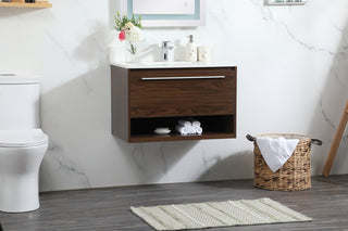 30 inch Single bathroom vanity in walnut with backsplash