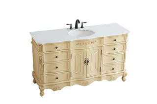 60 inch Single Bathroom vanity in Light Antique Beige with ivory white engineered marble