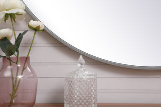 Metal frame round mirror with decorative hook 36 inch Grey