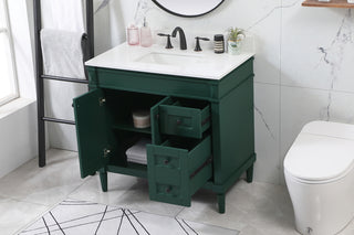 36 inch Single bathroom vanity in green with backsplash