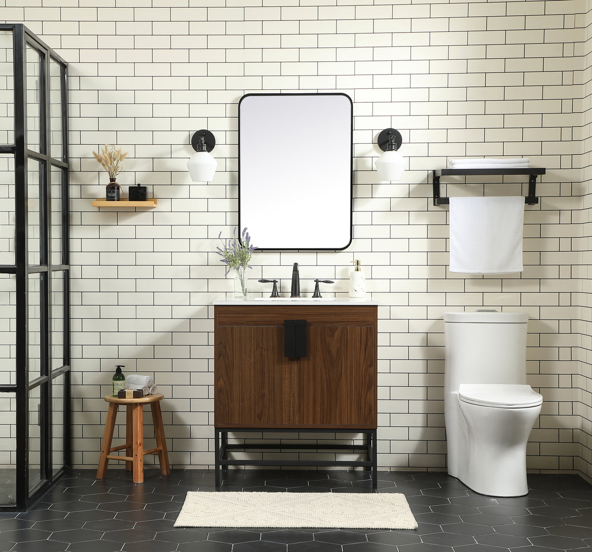 30 inch Single bathroom vanity in walnut