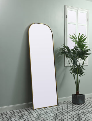 Metal Frame Arch Full Length Mirror 28x74 Inch in Brass