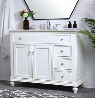 42 inch Single Bathroom vanity in antique white with ivory white engineered marble