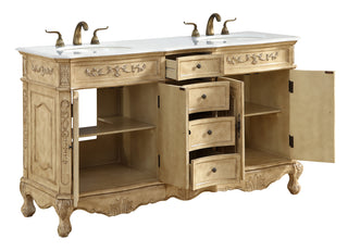 60 inch Double Bathroom vanity in Antique Beige with ivory white engineered marble