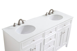 60 inch Double Bathroom vanity in White with ivory white engineered marble