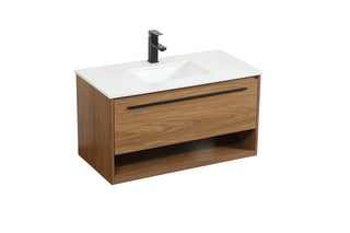 36 inch Single bathroom vanity in walnut brown