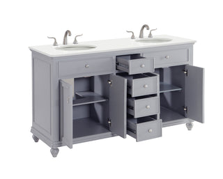 60 inch Double Bathroom vanity in Light Grey with ivory white engineered marble