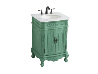 24 inch Single Bathroom vanity in vintage mint with ivory white engineered marble