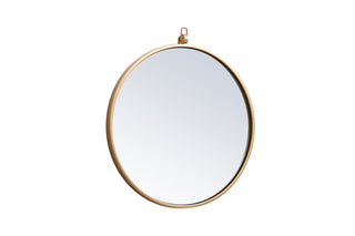 Metal frame round mirror with decorative hook 18 inch in Brass