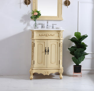 24 inch Single Bathroom vanity in light antique beige with ivory white engineered marble