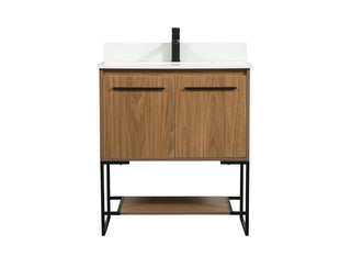 30 inch Single bathroom vanity in walnut brown with backsplash