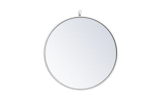 Metal frame round mirror with decorative hook 21 inch in White