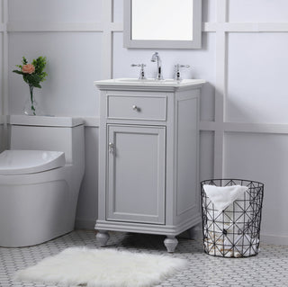 19 inch Single Bathroom vanity in light grey with ivory white engineered marble