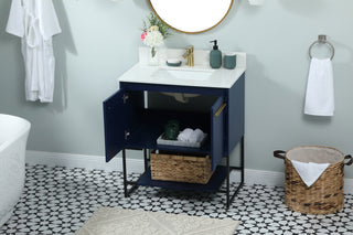 30 inch Single bathroom vanity in blue with backsplash