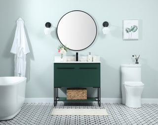 36 inch Single bathroom vanity in green with backsplash