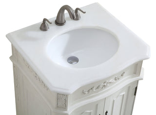 24 inch Single Bathroom vanity in Antique White with ivory white engineered marble