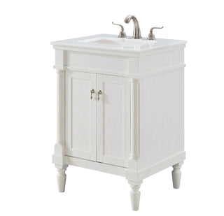 24 inch Single Bathroom vanity in Antique White with ivory white engineered marble