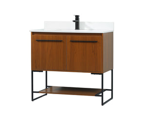 36 inch Single bathroom vanity in teak with backsplash