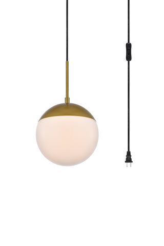 Eclipse 1 Light Brass plug in pendant With Frosted White Glass