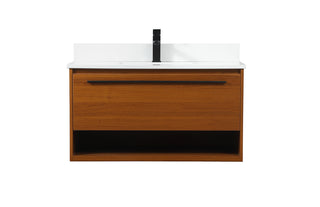 36 inch Single bathroom vanity in teak with backsplash