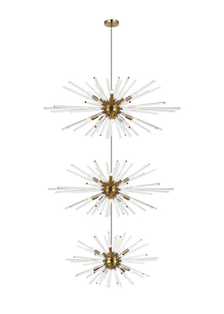 Sienna 46 inch three tiers crystal starburst chandelier in satin gold