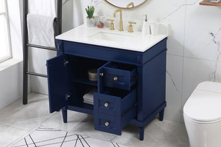 36 inch Single bathroom vanity in blue with backsplash