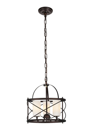 Wren Collection Pendant D15.8 H17.3 Lt:3 Dark Copper Brown and frosted white Finish