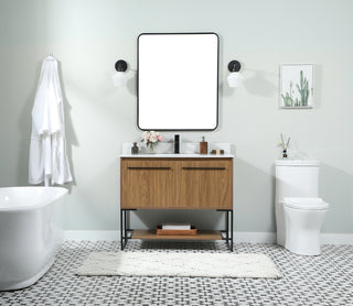 40 inch Single bathroom vanity in walnut brown with backsplash