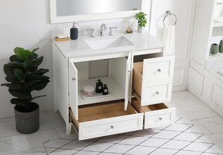 42 inch Single Bathroom Vanity in White with Backsplash