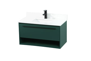 36 inch Single bathroom vanity in green with backsplash