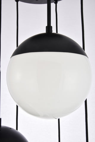 Eclipse 5 Lights Black Pendant With Frosted White Glass