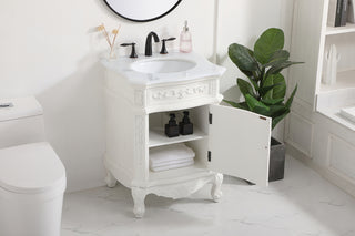 24 inch Single Bathroom vanity in antique white with ivory white engineered marble