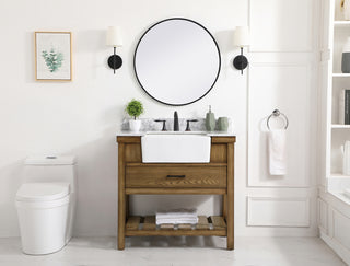 36 inch Single bathroom vanity in driftwood with backsplash