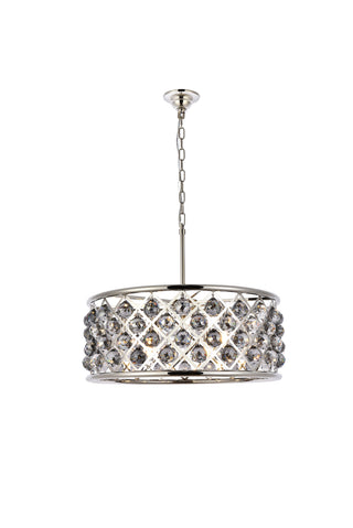 Madison 6 light polished Nickel Chandelier Silver Shade (Grey) Royal Cut Crystal