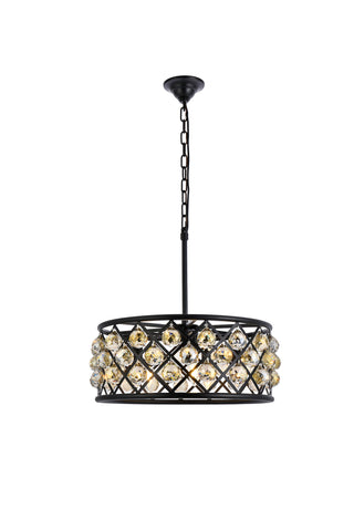 Madison 5 light Matte Black Chandelier Golden Teak (Smoky) Royal Cut Crystal