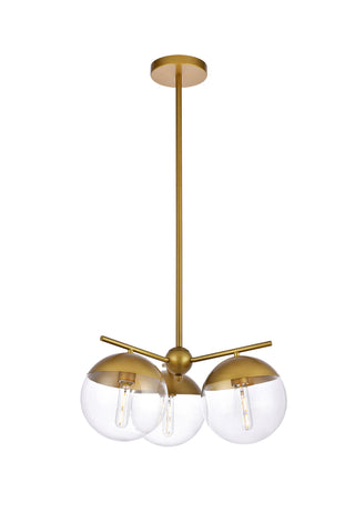 Eclipse 3 Lights Brass Pendant With Clear Glass