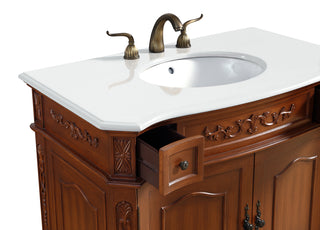 36 inch Single Bathroom vanity in Brown with ivory white engineered marble