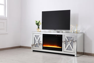 59 in.crystal mirrored TV stand with crystal insert fireplace