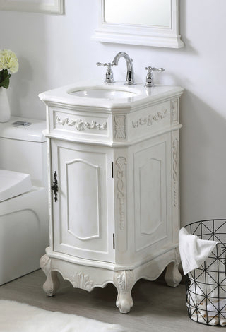 19 inch Single Bathroom vanity in antique white with ivory white engineered marble