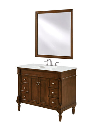 42 inch Single Bathroom vanity in Walnut with ivory white engineered marble