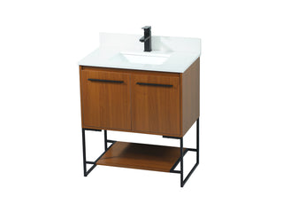 30 inch Single bathroom vanity in teak with backsplash