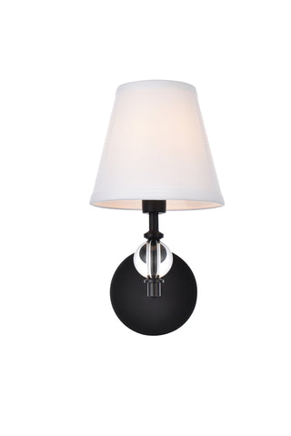 Bethany 1 light bath sconce in black with white fabric shade