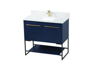 36 inch Single bathroom vanity in blue with backsplash