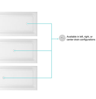 60x32 inch Single threshold shower tray right drain in glossy white