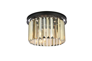 Sydney 3 light Matte Black Flush Mount Golden Teak (Smoky) Royal Cut Crystal