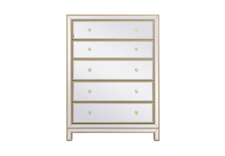 34 inch mirrored five drawer cabinet in gold