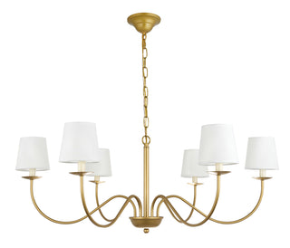 Eclipse 6 light Brass and White shade chandelier